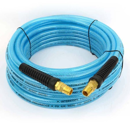 Interstate Pneumatics Light Blue Polyurethane (PU) Hose 1/4" x 50 feet 200 PSI w/Two 1/4" Reusable Solid hose end fittings HU14-050